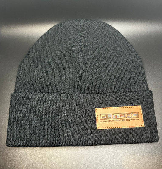 ELITE LEATHER PATCH BEANIE BLACK